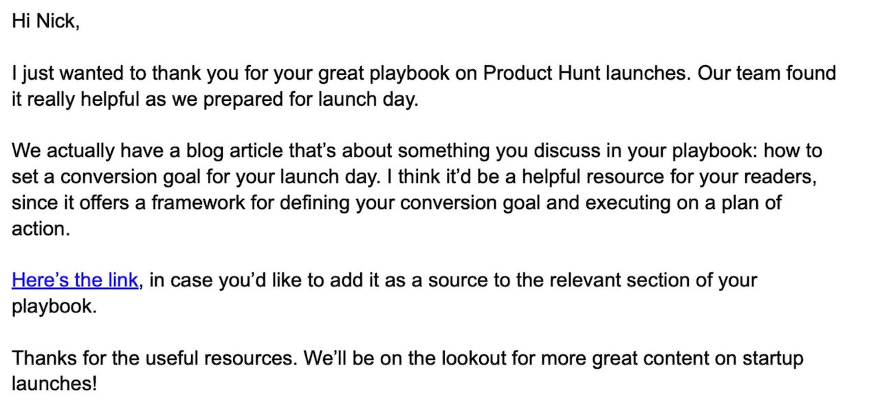 cold email example - request a backlink