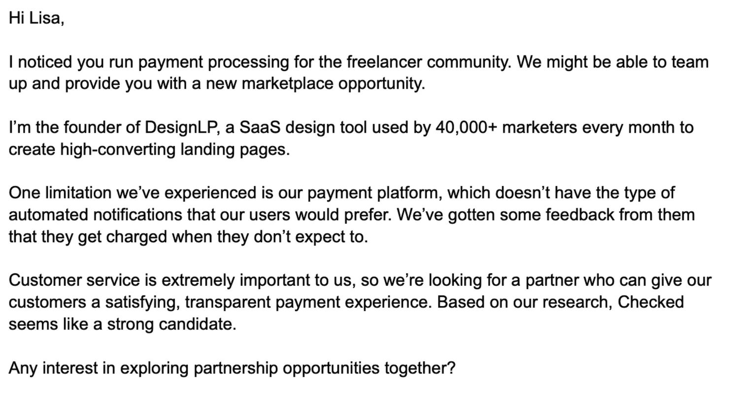 cold email example - initiate a partnership