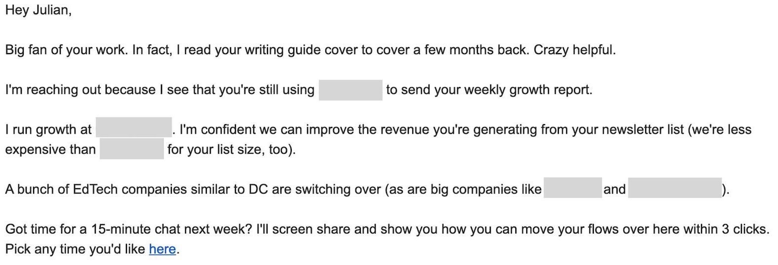 cold email example - book a call