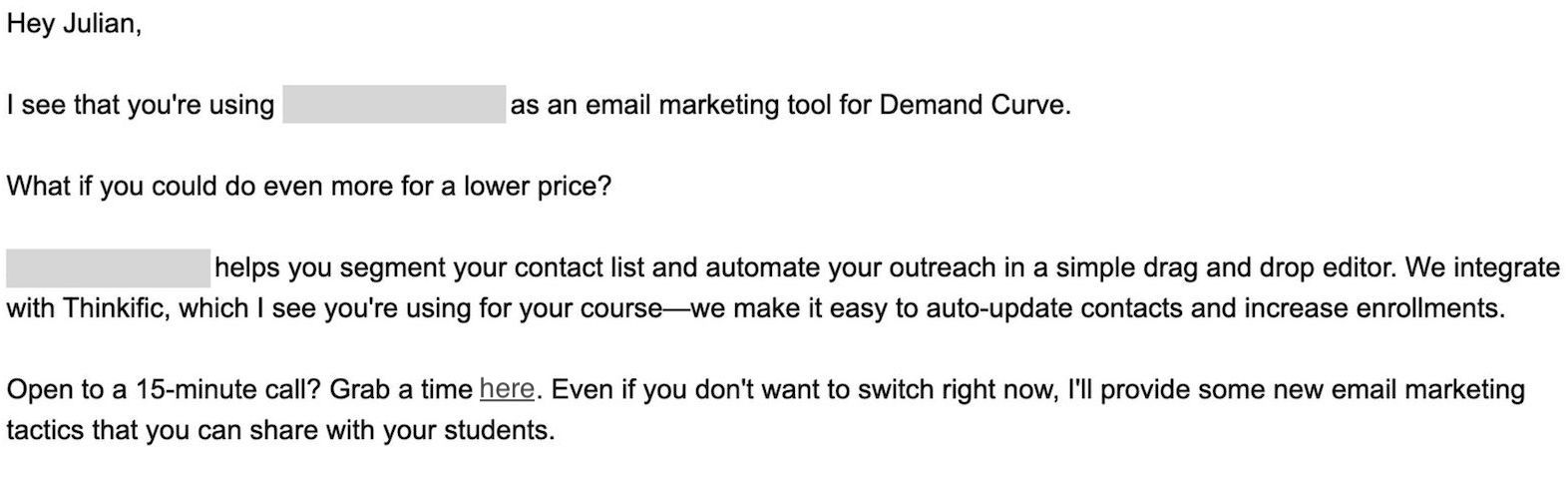 cold email example - book a call short version