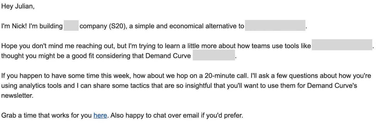 cold email example - request feedback