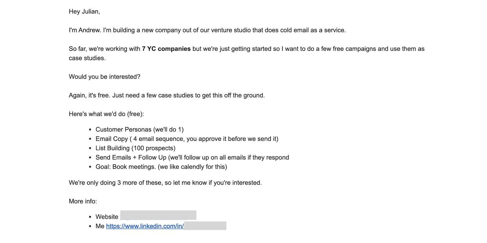 cold email example - build your portfolio