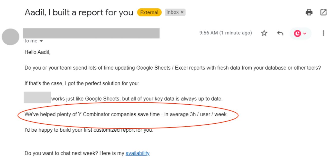 cold email example - social proof
