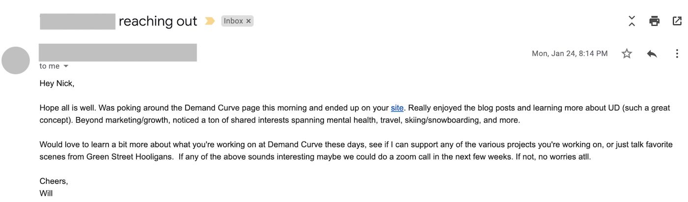 cold email example - strong hook
