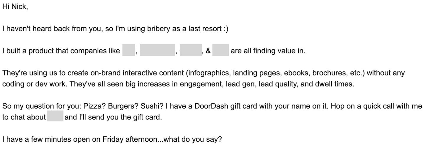 cold email example - follow-up email