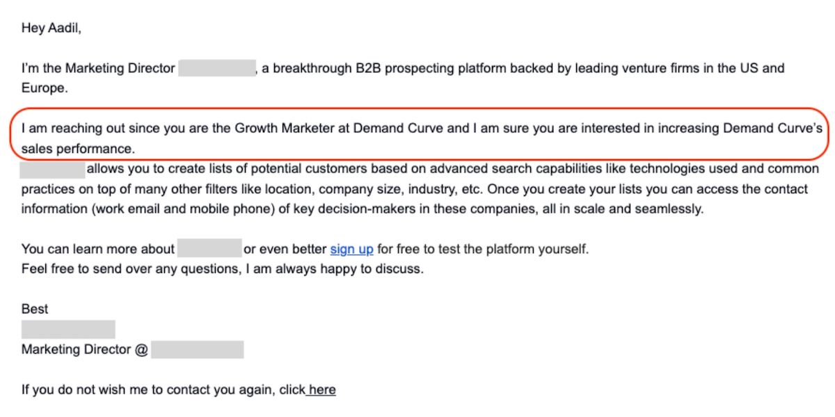 cold email example - strong reason for reaching out