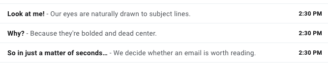 Screenshot of 3 email subject lines