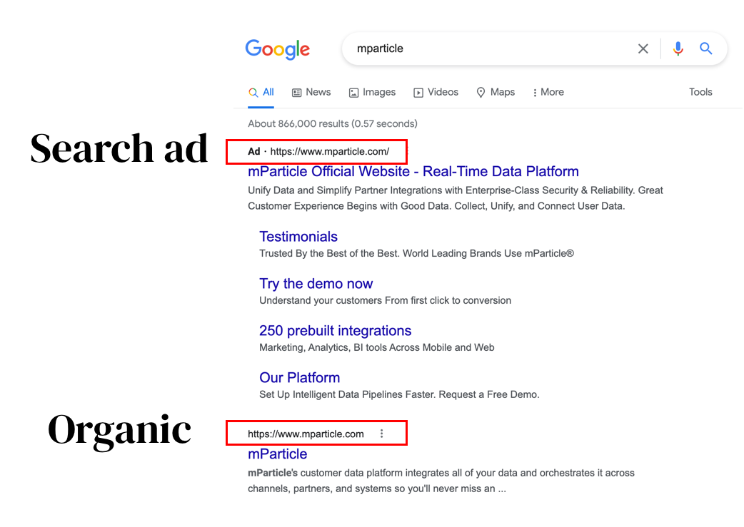 search ad versus organic listing