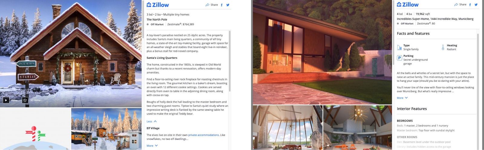 zillow's property listings for santa and the incredibles