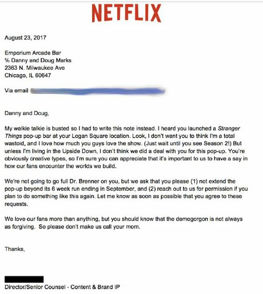 netflix - stranger things cease and desist letter