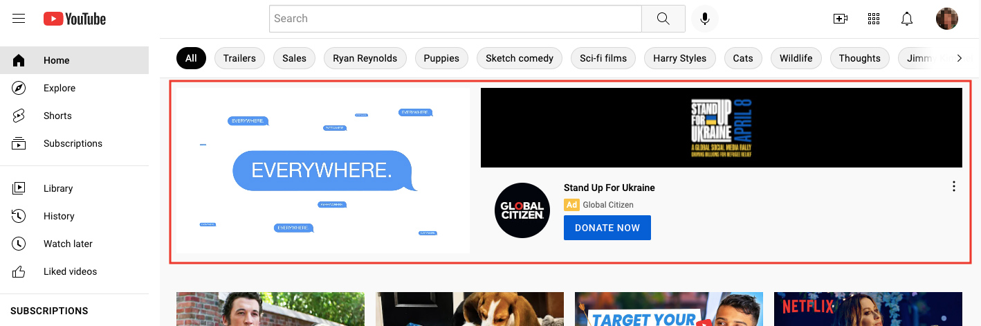YouTube masthead ad example