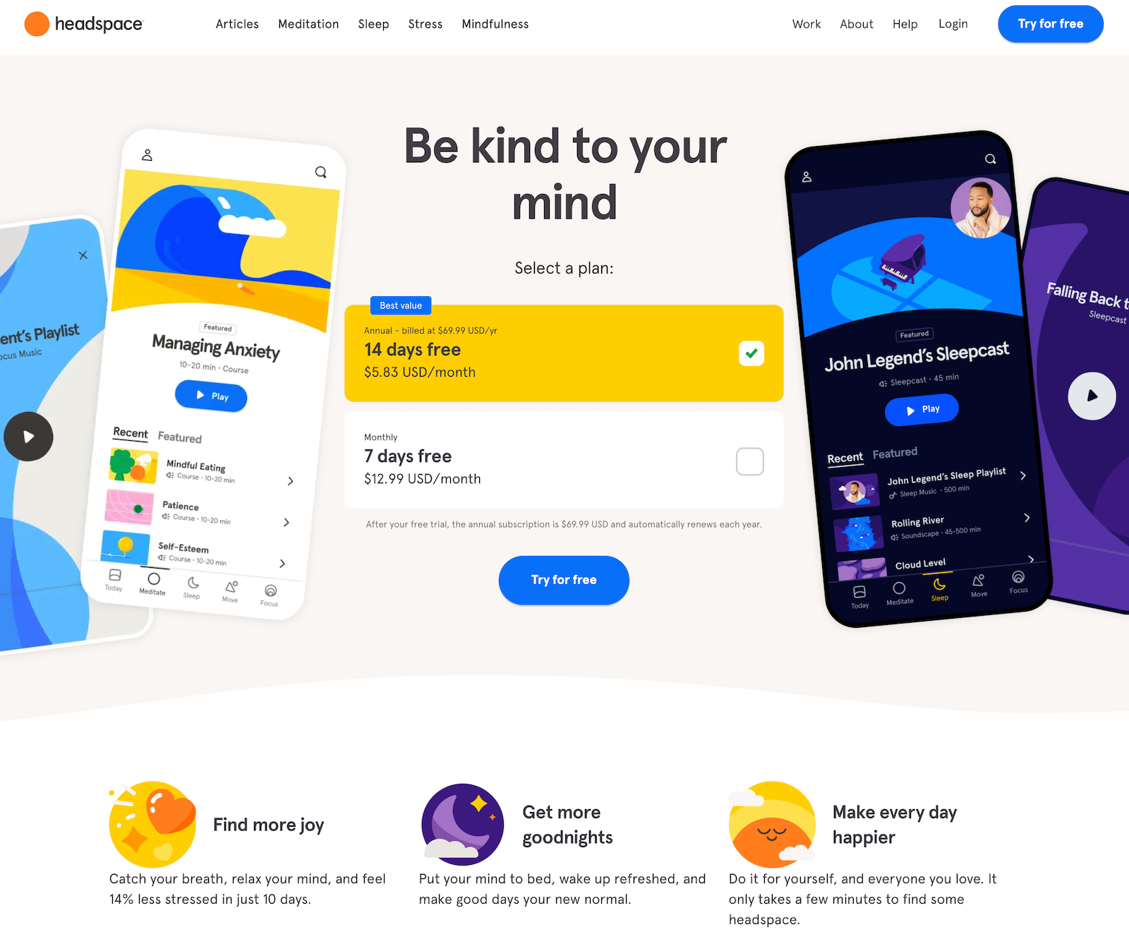 headspace homepage