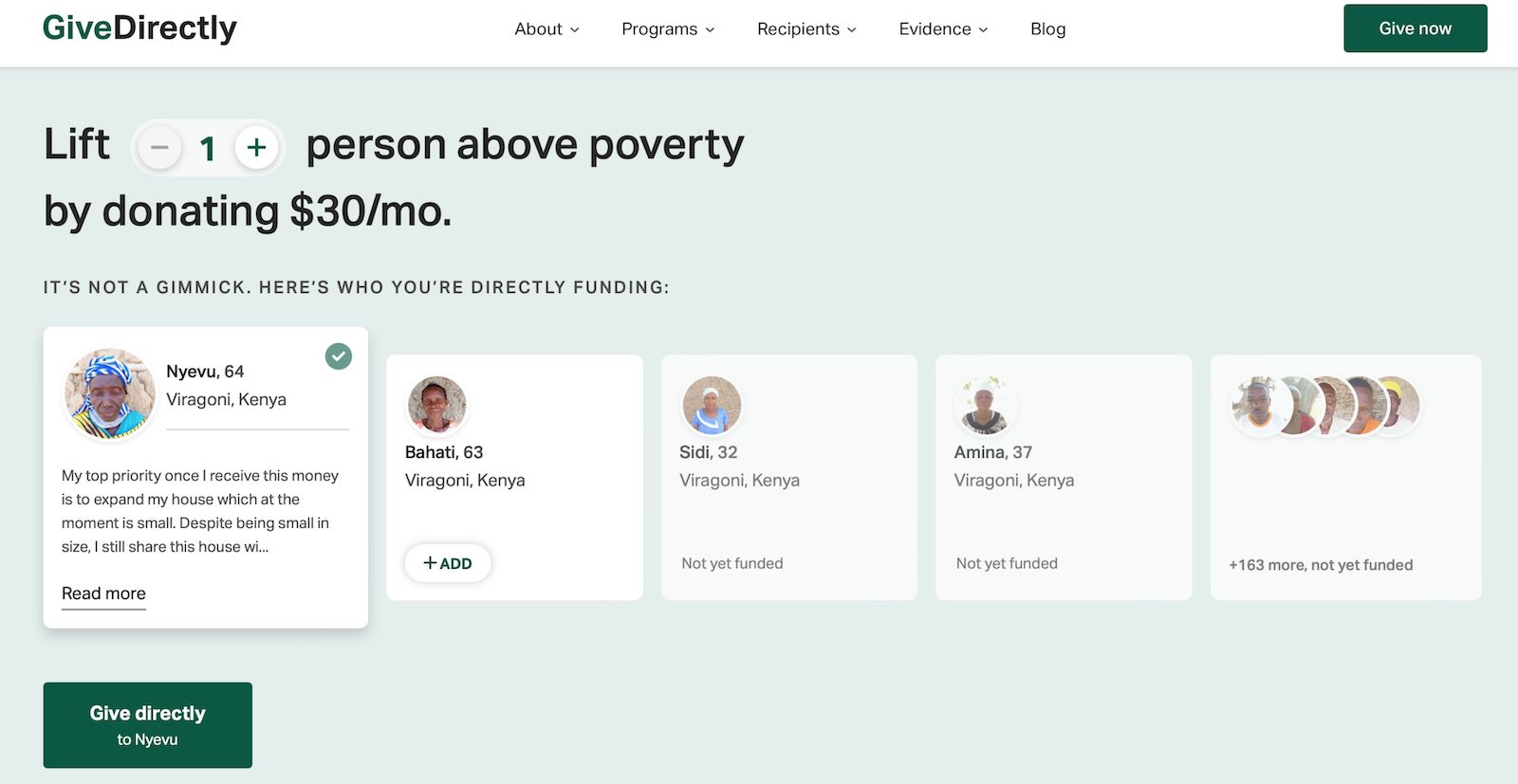 Give Directly homepage