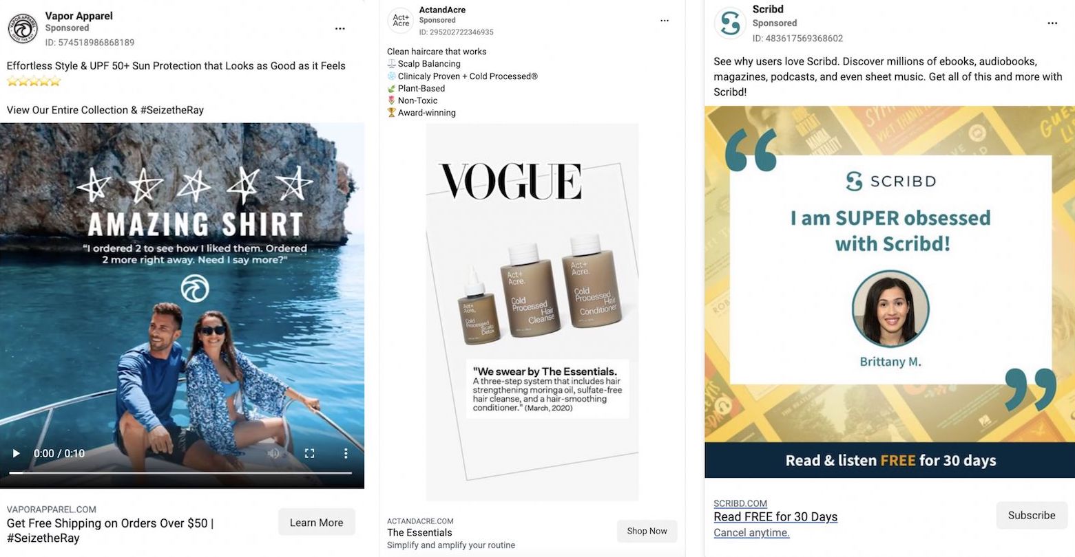 examples of social proof in facebook ads