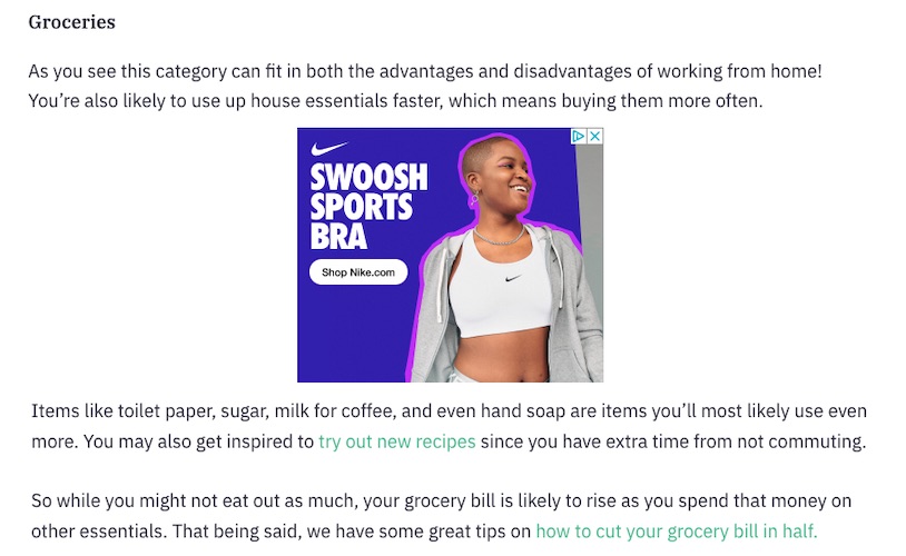 Screenshot of content with Nike ad