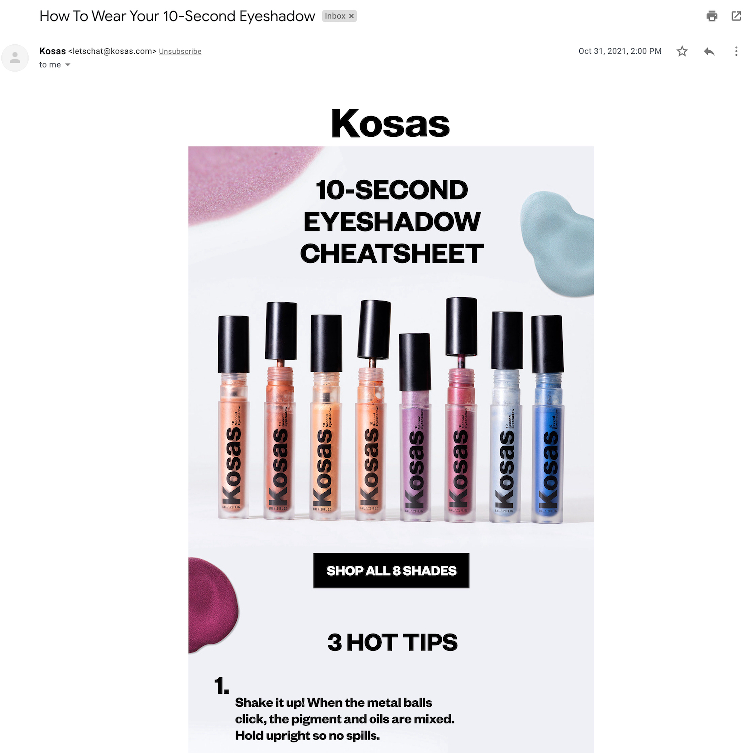 kosas post purchase email