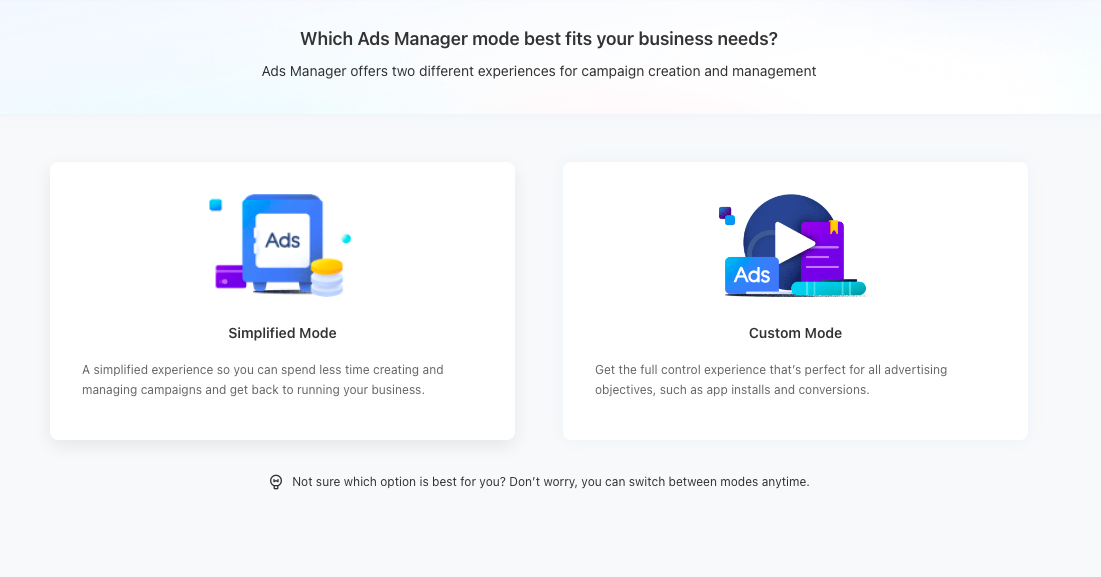 TikTok Ads Manager - Simplified Mode vs Custom Mode