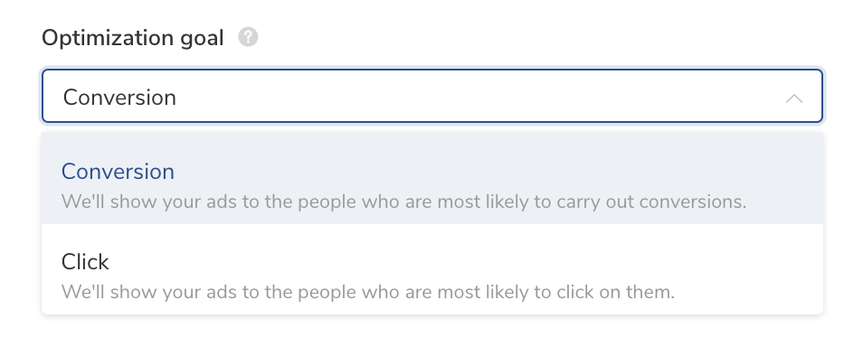 TikTok Ads Manager - choose an optimization goal