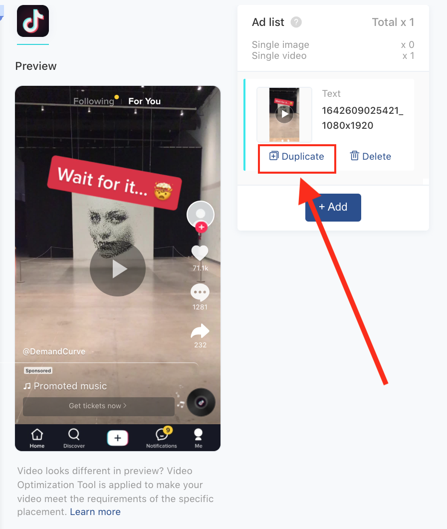 TikTok Ads Manager - duplicate ad set