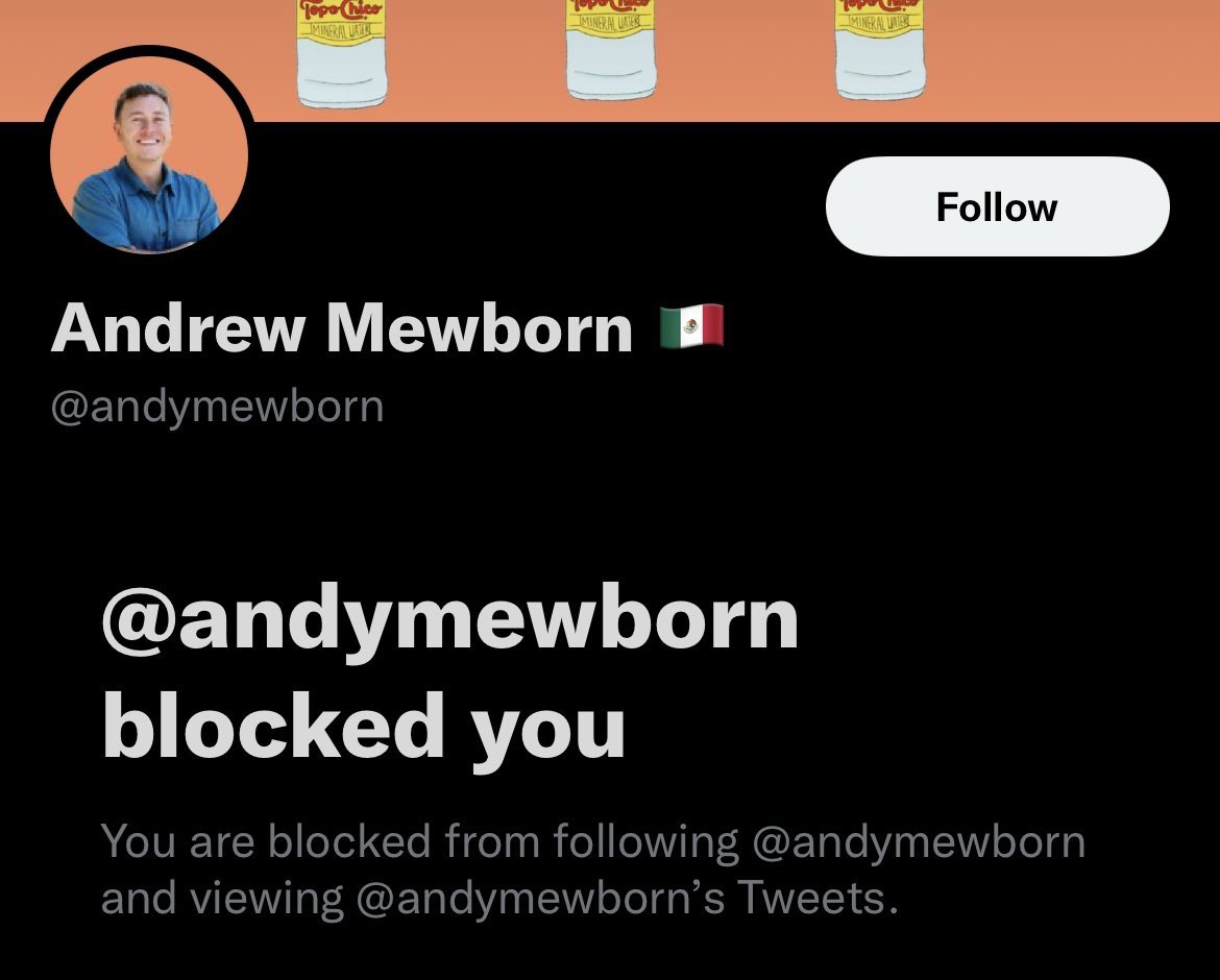 twitter - screenshot showing someone getting blocked