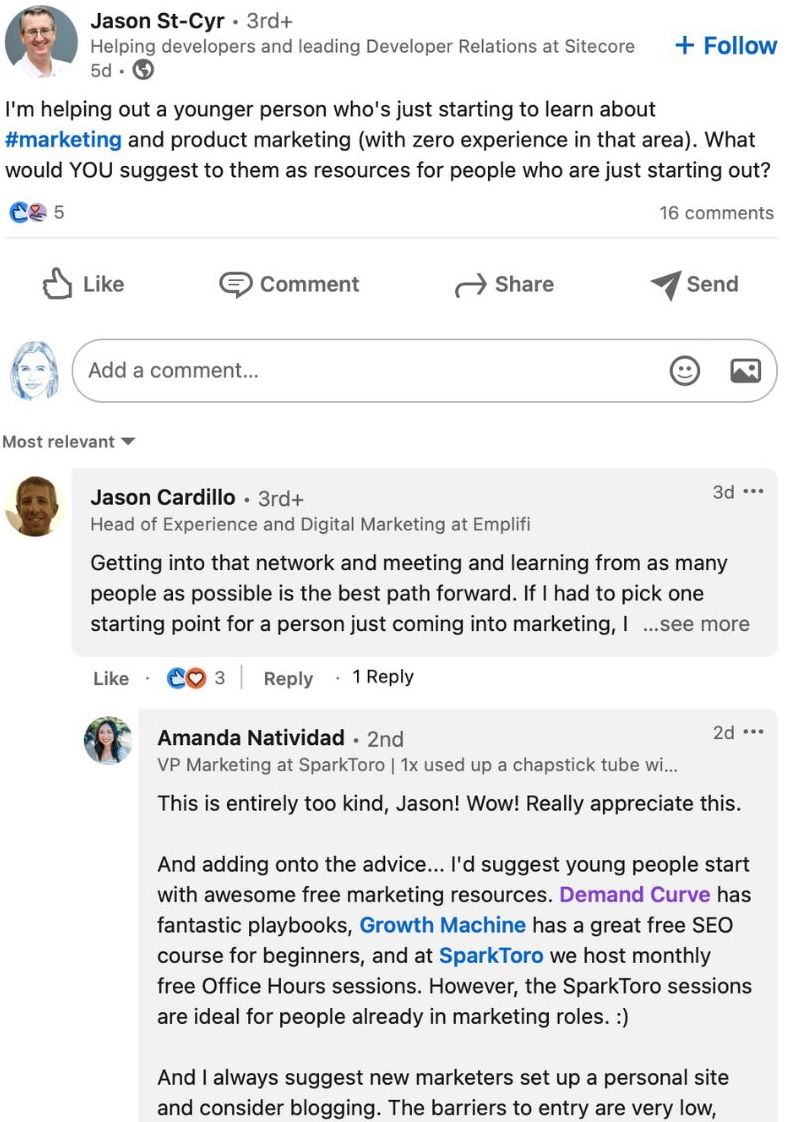 linkedin comments with marketing advice