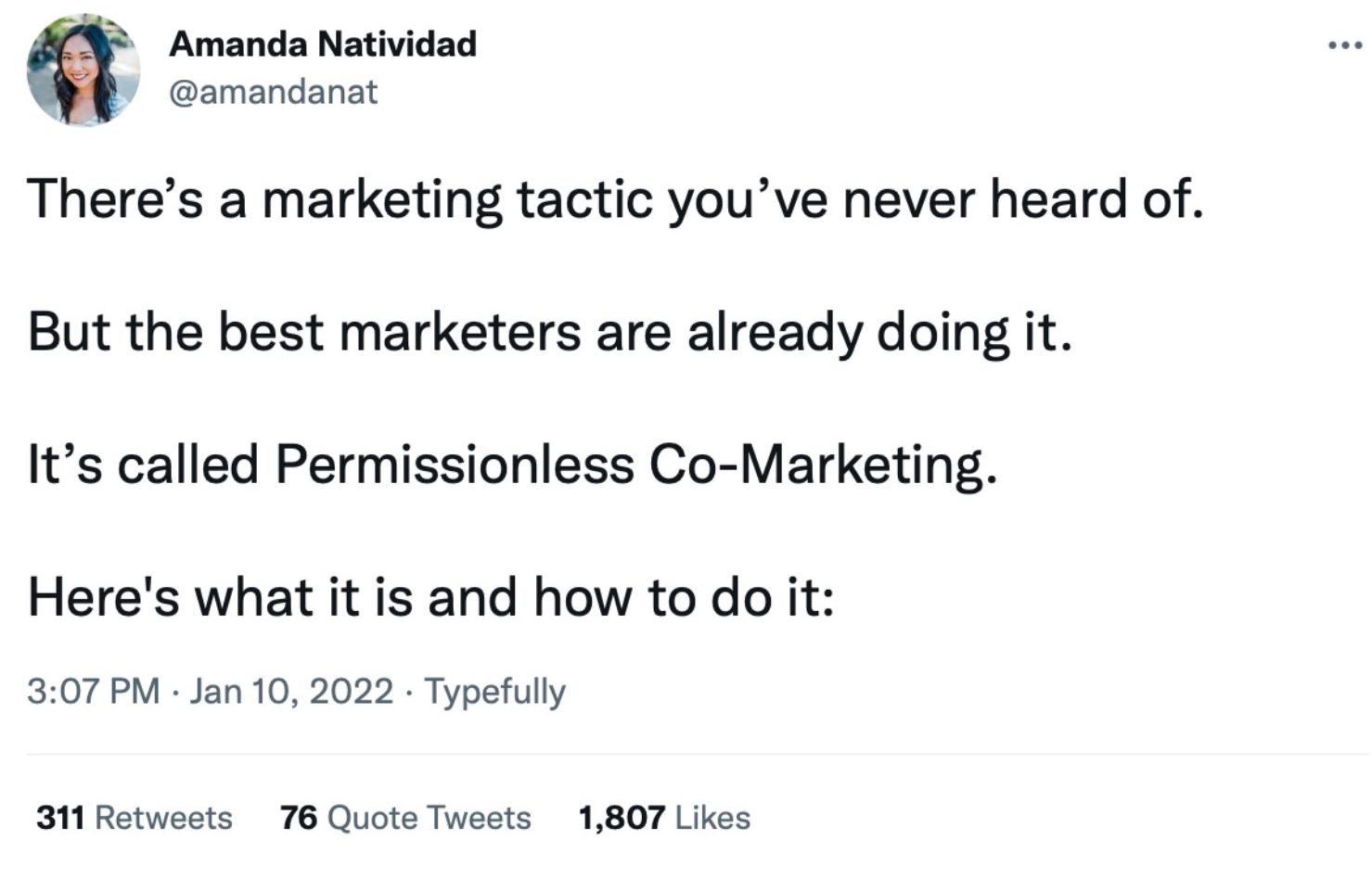 tweet about permissionless co-marketing