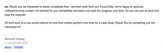 An offer from Bernard to optimize articles for a customer