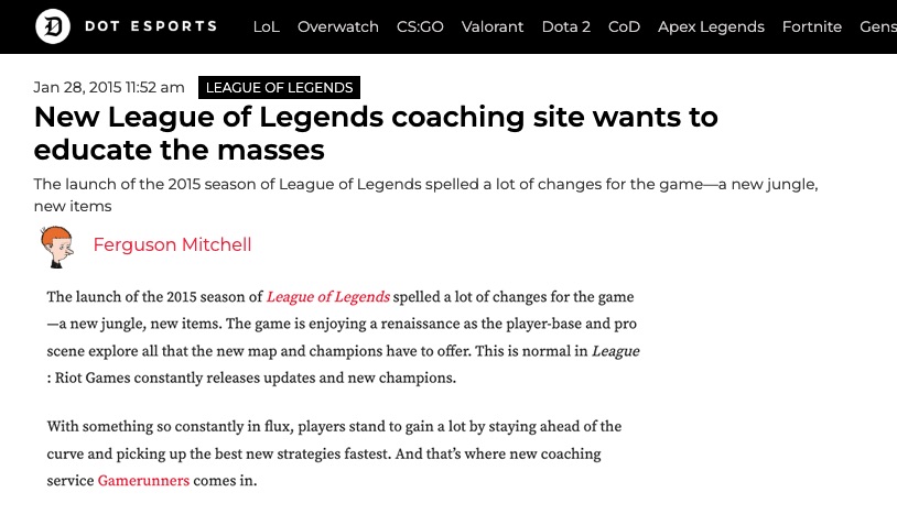 Article about Gamerunners, one of Bernard's early companies