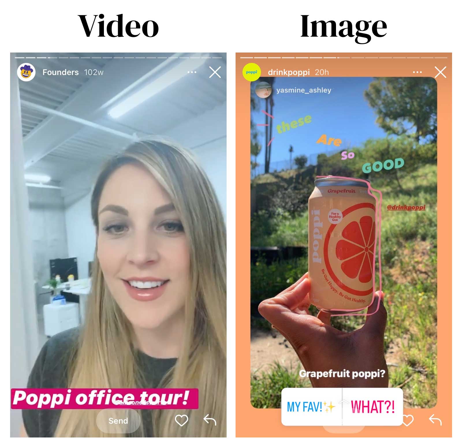 Examples of video vs Image instagram story