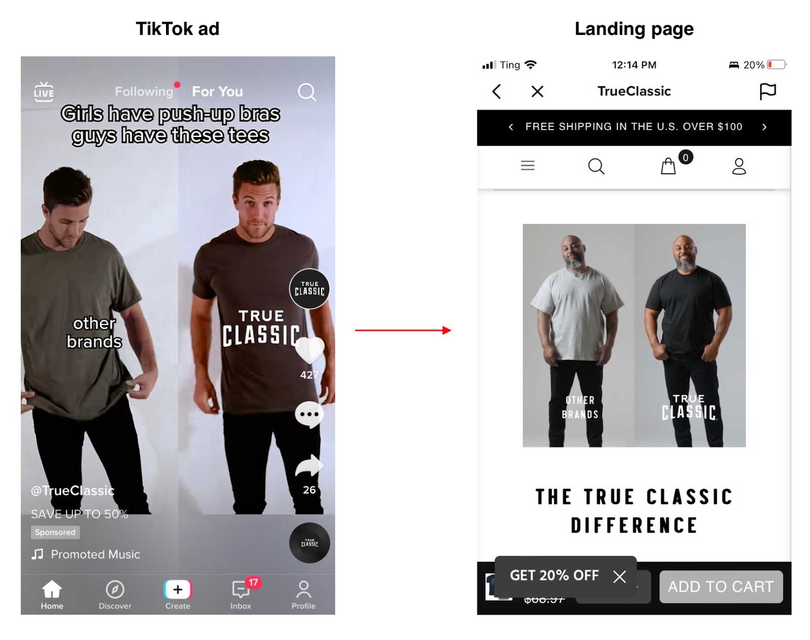 True Classic ad-to-landing page example