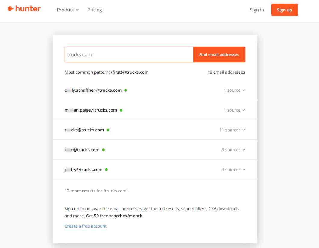 Email finder tool hunter.io