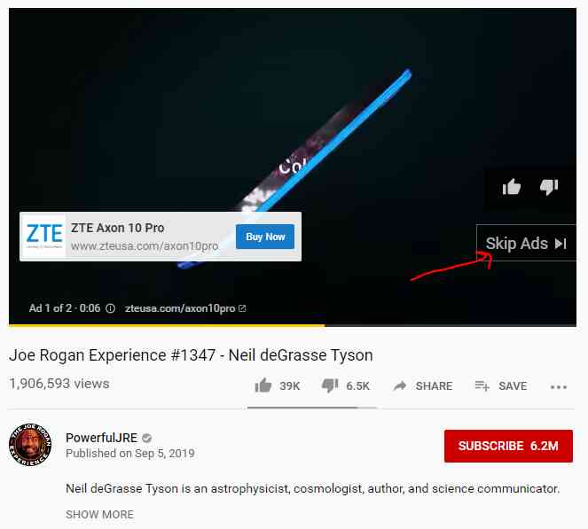 TrueView in-stream video ad