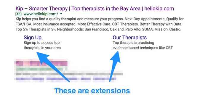 text ad with extensions
