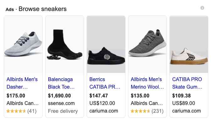 shopping ad shoe examples