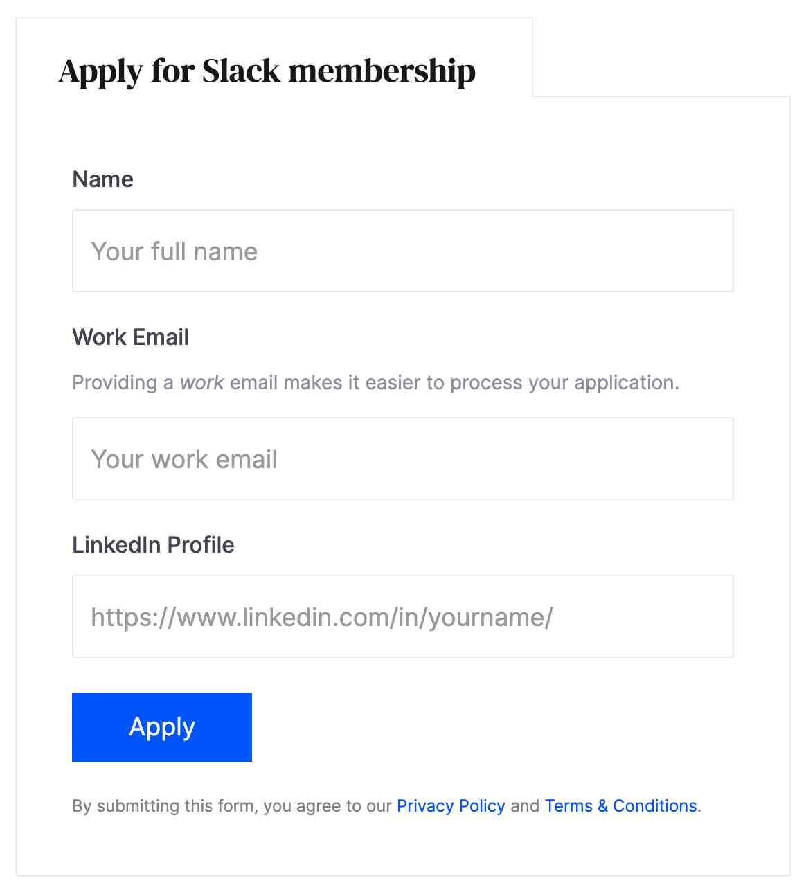 Demand Curve Slack group application form