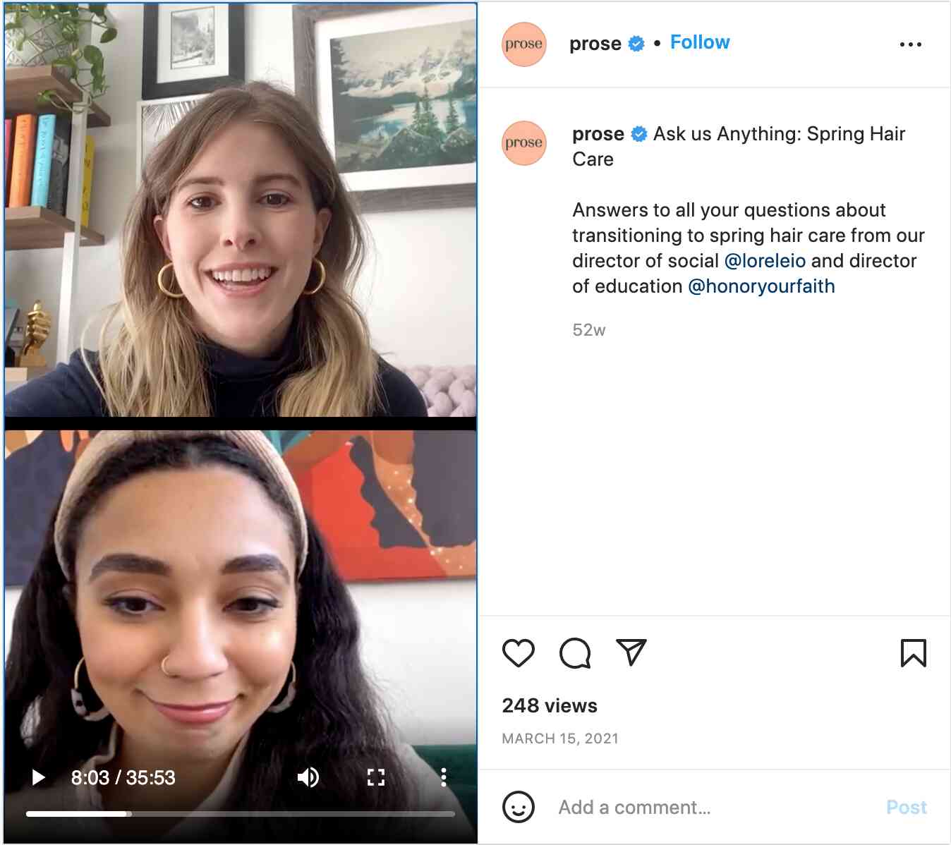 Prose IG Live example