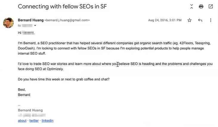 Bernard's cold email to other SEOs