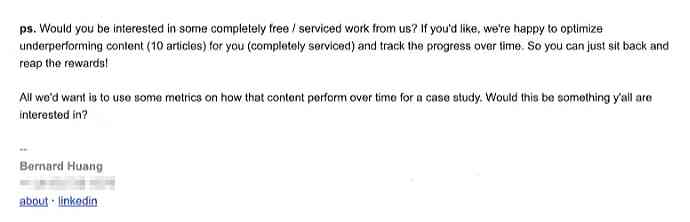 Email offer from Bernard for free article optimization