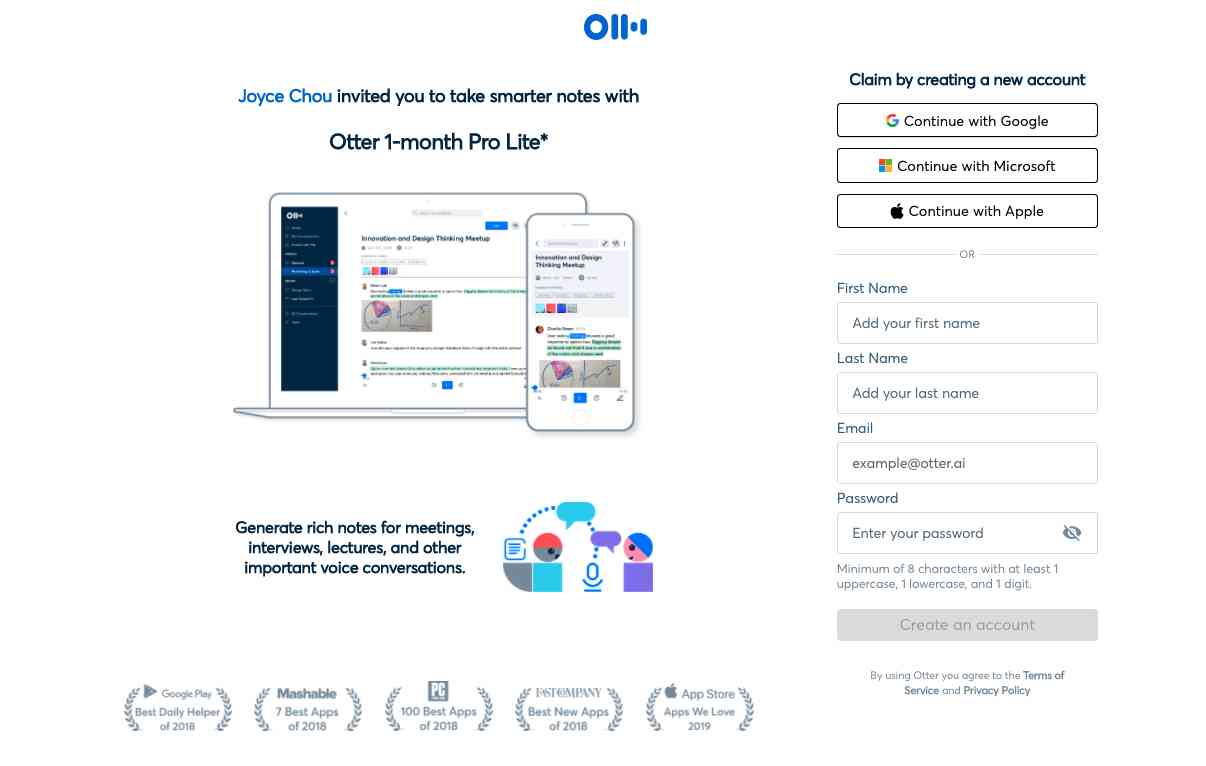 otter referral program landing page