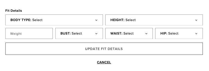 Lulu's website lets users enter fit details