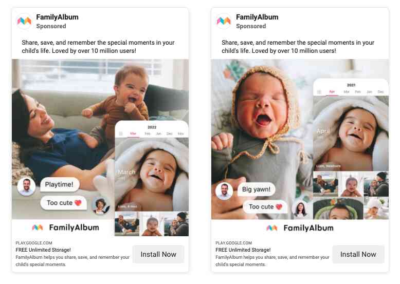 FamilyAlbum's Facebook ads, trying to get more downloads