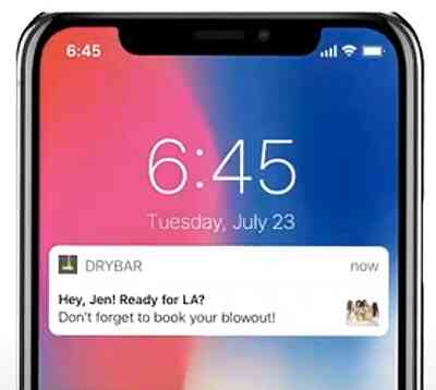 Smartphone with a Drybar notification