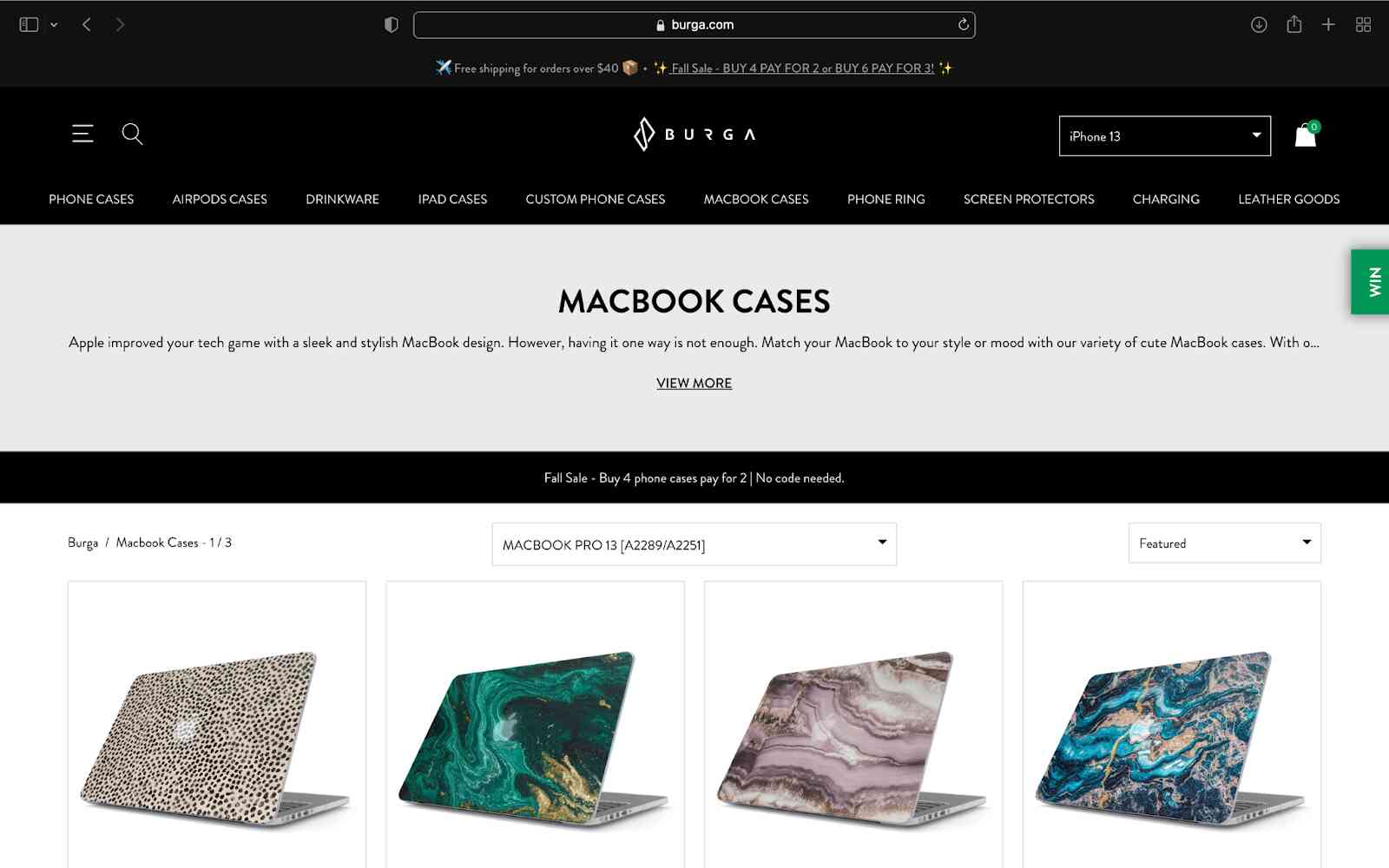 An example product listing page from Burga.