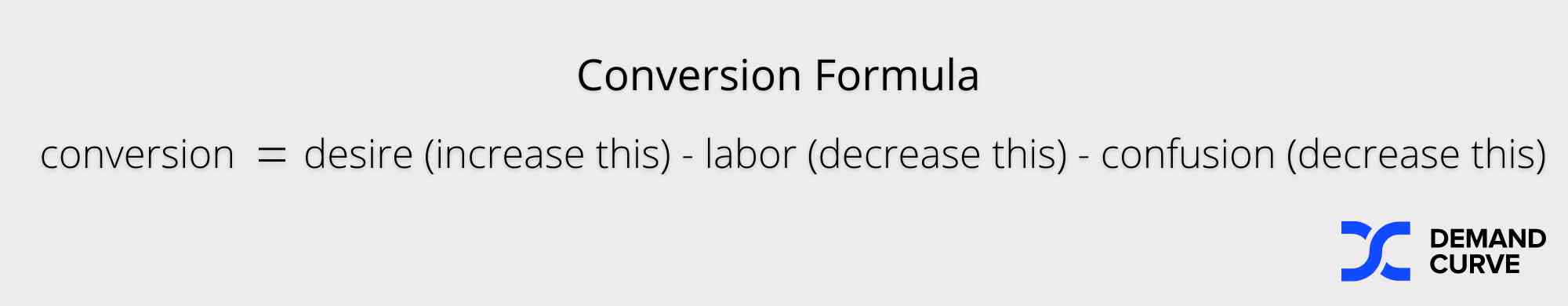 Conversion formula. Conversion = desire (increase this) - labor (decrease this) - confusion (decrease this).