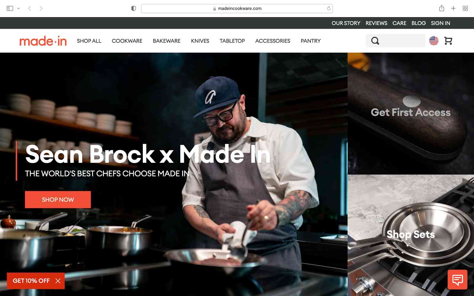 Example of a nav menu with clear product categories from Made In.