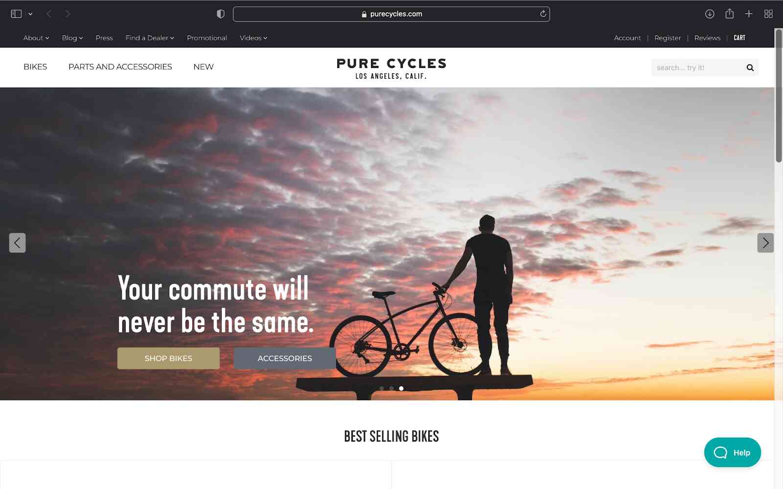 Image of Pure Cycles website.