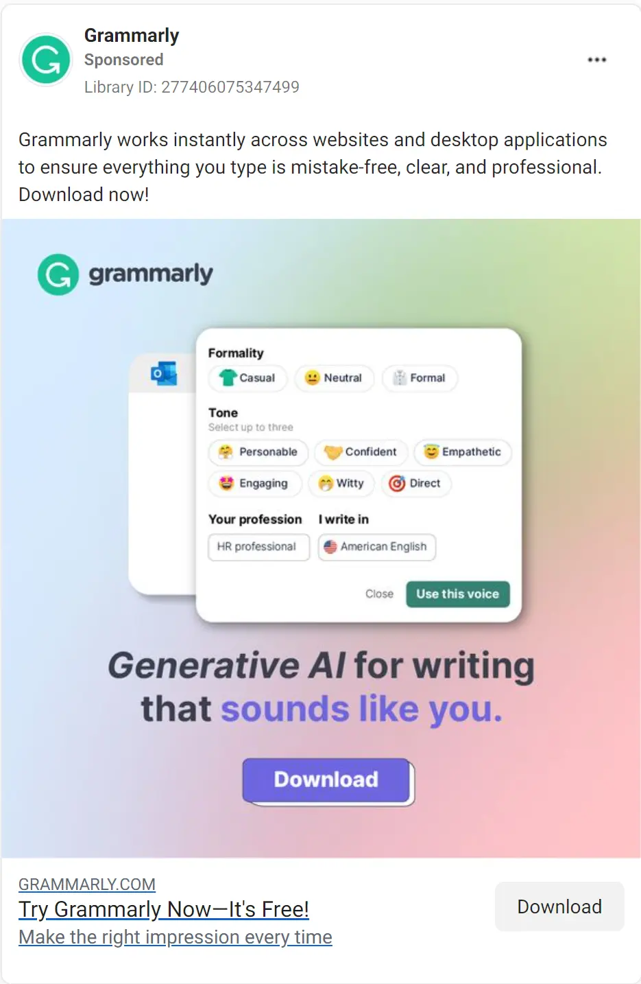 Grammarly ad