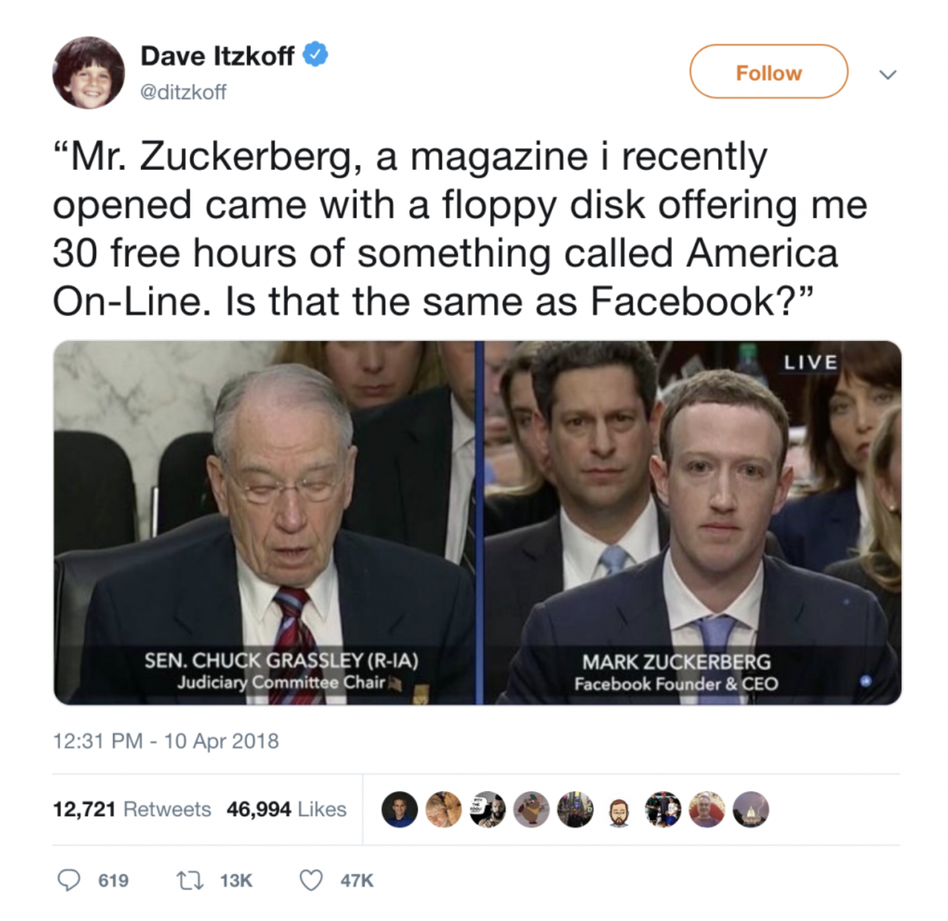 Mark Zuckerberg testifying in front of Congress AOL meme