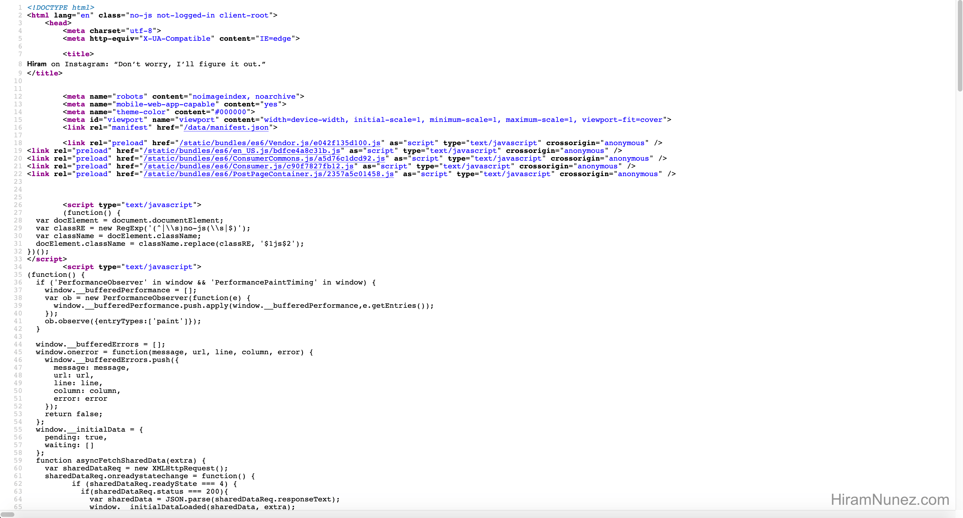 Instagram page source code