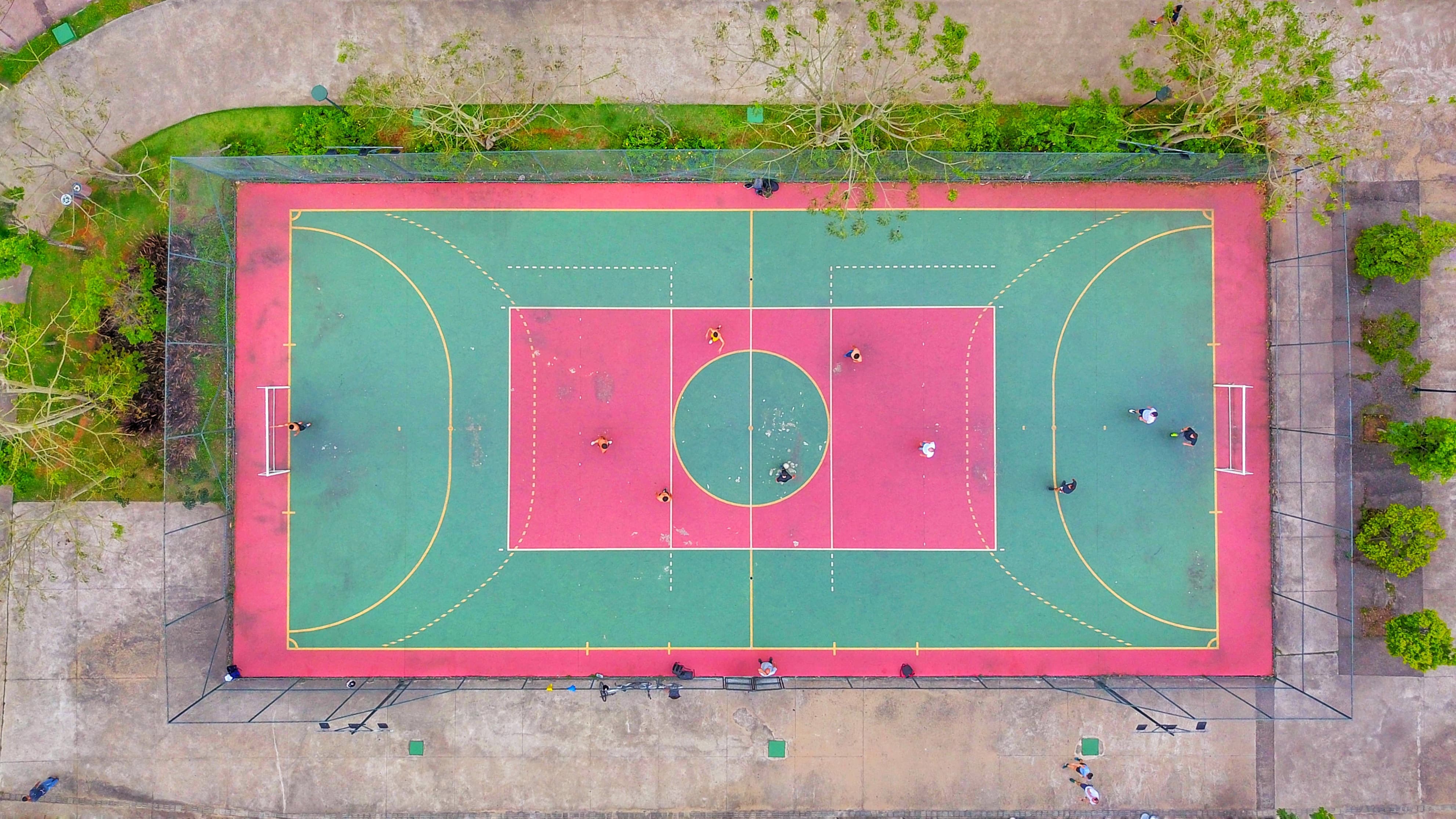 bird's eye view of an outdoor basketball court